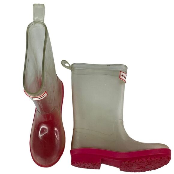 American Girl Peekaboo Willies Clear/Pink Calf Rain Boots Girl Rubber Size 12/13 - Picture 1 of 10
